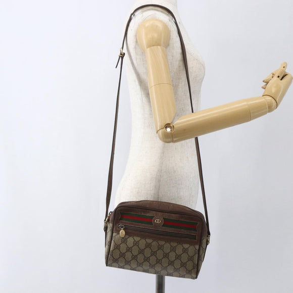 GUCCI GG Supreme Web Sherry Line Bag PVC Beige Gold 001 56 6655 Auth 165195