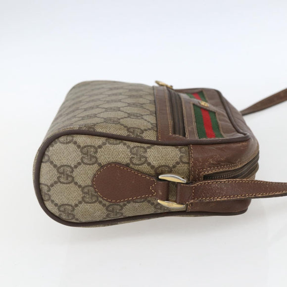 GUCCI GG Supreme Web Sherry Line Bag PVC Beige Gold 001 56 6655 Auth 165195