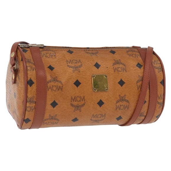 MCM Vicetos Logogram Shoulder Bag PVC Leather Brown Gold Auth 165197