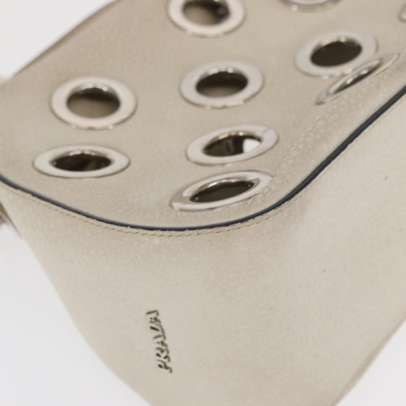 PRADA Grommet Punching Chain Hand Bag Leather Ivory Silver Auth 165205