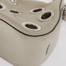 PRADA Grommet Punching Chain Hand Bag Leather Ivory Silver Auth 165205-16