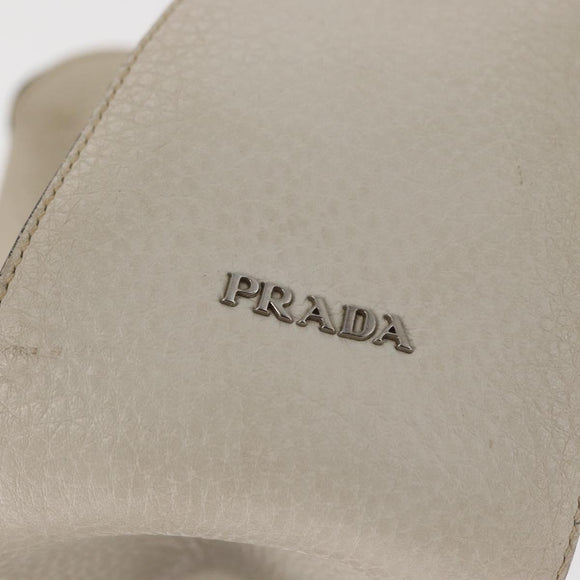 PRADA Grommet Punching Chain Hand Bag Leather Ivory Silver Auth 165205