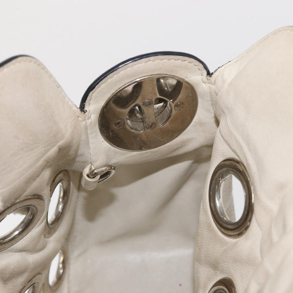 PRADA Grommet Punching Chain Hand Bag Leather Ivory Silver Auth 165205