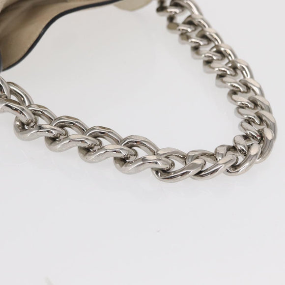 PRADA Grommet Punching Chain Hand Bag Leather Ivory Silver Auth 165205