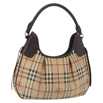 BURBERRY Nova Check Shoulder Bag PVC Beige Gold Auth 165209