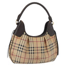 BURBERRY Nova Check Shoulder Bag PVC Beige Gold Auth 165209-1