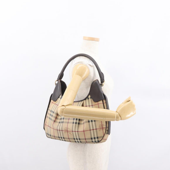 BURBERRY Nova Check Shoulder Bag PVC Beige Gold Auth 165209
