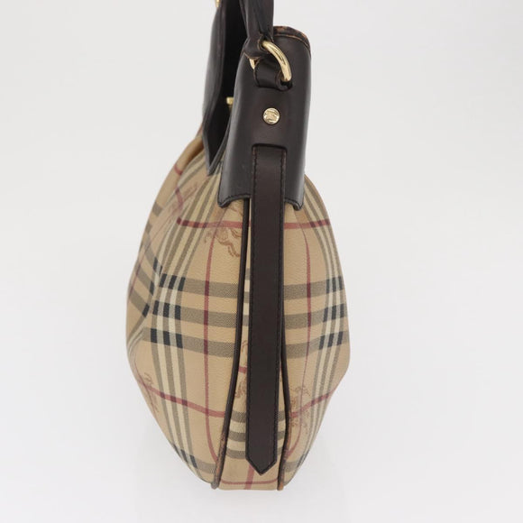 BURBERRY Nova Check Shoulder Bag PVC Beige Gold Auth 165209