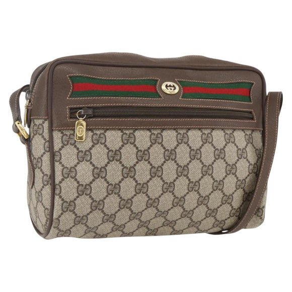 GUCCI GG Supreme Web Sherry Line Bag PVC Beige Gold 56 02 088 Auth 165218