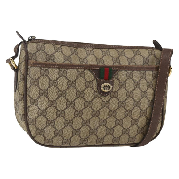 GUCCI GG Supreme Web Sherry Line Bag PVC Beige Gold 89 02 077 Auth 165219