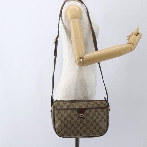 GUCCI GG Supreme Web Sherry Line Bag PVC Beige Gold 89 02 077 Auth 165219