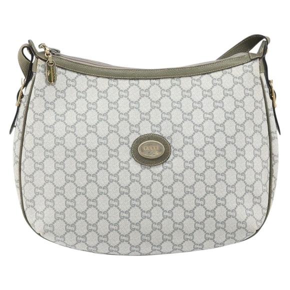 GUCCI GG Plus Supreme Shoulder Bag PVC Gray Gold Auth 165221