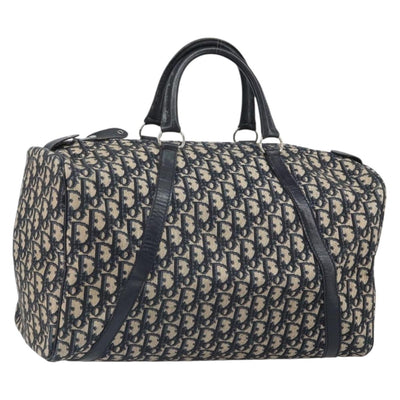 Christian Dior Trotter Canvas Boston Bag Navy Silver Auth 165227