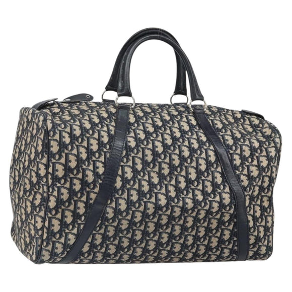 Christian Dior Trotter Canvas Boston Bag Navy Silver Auth 165227