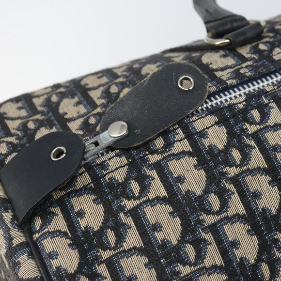 Christian Dior Trotter Canvas Boston Bag Navy Silver Auth 165227