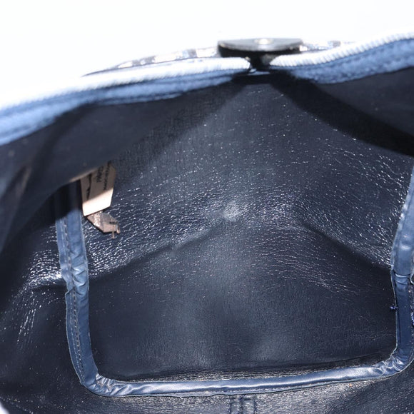 Christian Dior Trotter Canvas Boston Bag Navy Silver Auth 165227