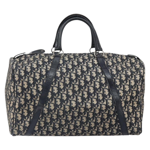 Christian Dior Trotter Canvas Boston Bag Navy Silver Auth 165227