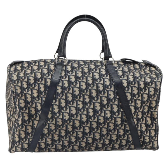Christian Dior Trotter Canvas Boston Bag Navy Silver Auth 165227