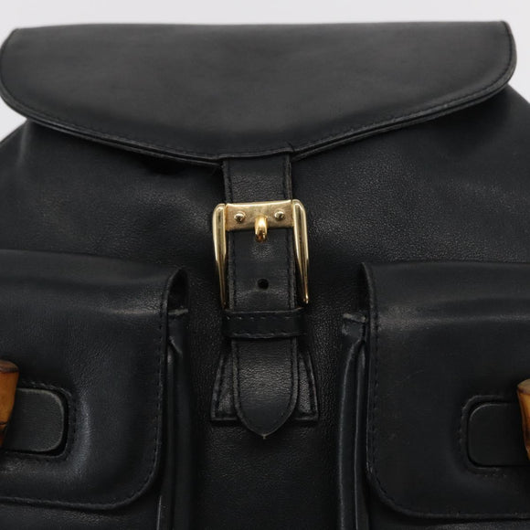 GUCCI Bamboo Backpack Leather Black Gold 003 2058 0016 Auth 165229