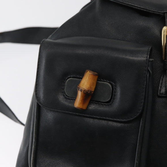 GUCCI Bamboo Backpack Leather Black Gold 003 2058 0016 Auth 165229