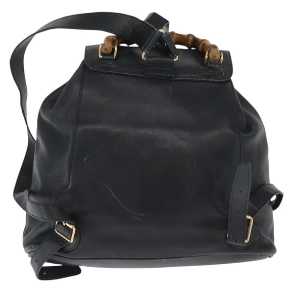 GUCCI Bamboo Backpack Leather Black Gold 003 2058 0016 Auth 165229