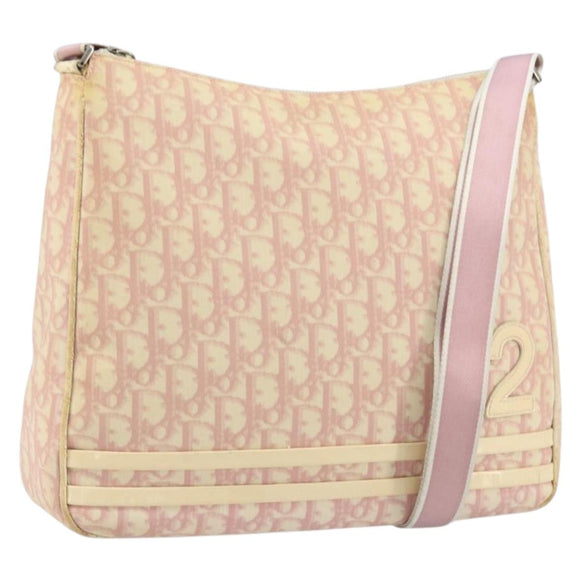 Christian Dior Trotter Canvas Shoulder Bag PVC Pink Silver Auth 165231