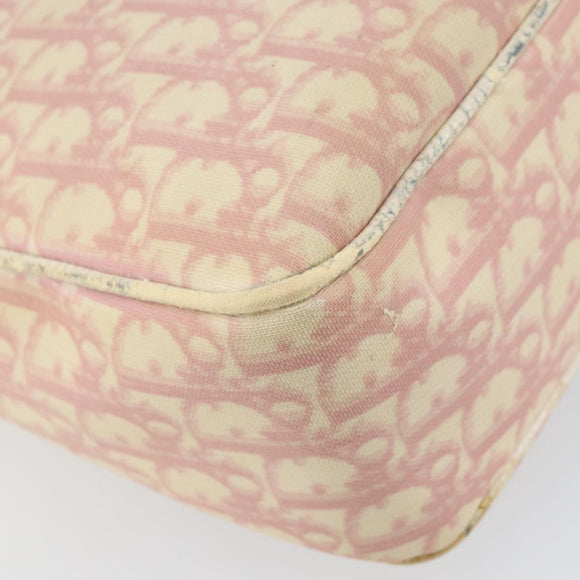 Christian Dior Trotter Canvas Schoudertas PVC Roze Zilver Auth 165231