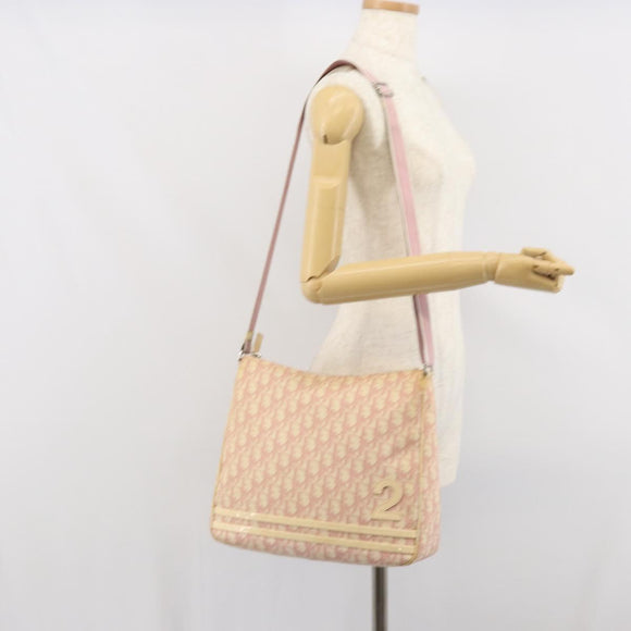 Christian Dior Trotter Canvas Shoulder Bag PVC Pink Silver Auth 165231
