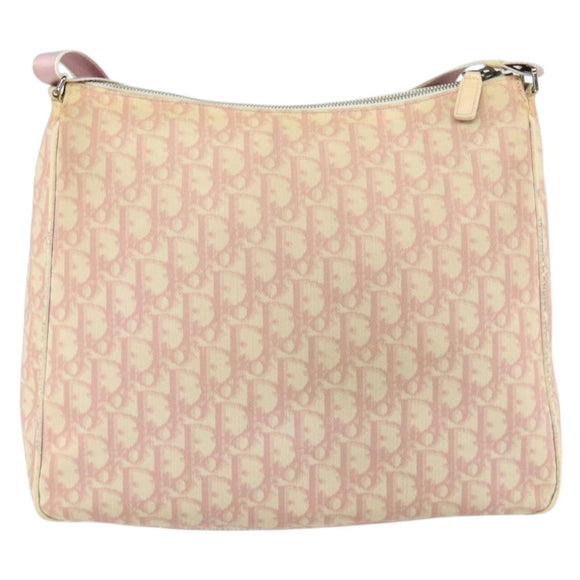 Christian Dior Trotter Canvas Schoudertas PVC Roze Zilver Auth 165231