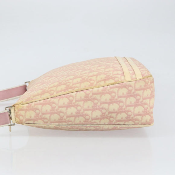 Christian Dior Trotter Canvas Schoudertas PVC Roze Zilver Auth 165231