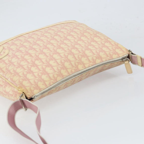 Christian Dior Trotter Canvas Schoudertas PVC Roze Zilver Auth 165231