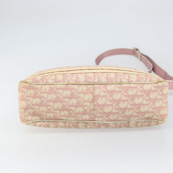 Christian Dior Trotter Canvas Schoudertas PVC Roze Zilver Auth 165231