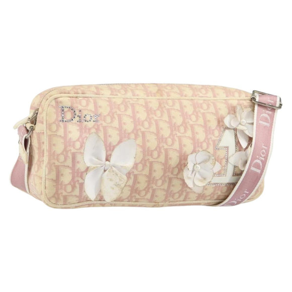 Christian Dior Trotter Canvas Shoulder Bag PVC Pink Silver Auth 165233