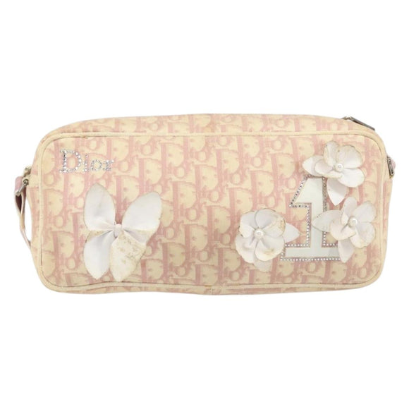 Christian Dior Trotter Canvas Shoulder Bag PVC Pink Silver Auth 165233