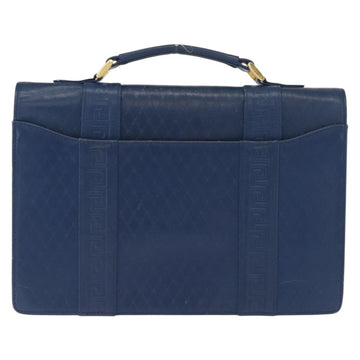 VERSACE Hand Bag Leather Blue Gold Auth 165239 - 0