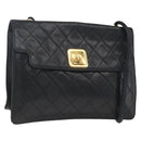 CHANEL Matelasse Shoulder Bag Lamb Skin Black Gold CC Auth 165240-1