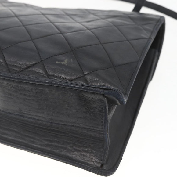 CHANEL Matelasse Shoulder Bag Lamb Skin Black Gold CC Auth 165240