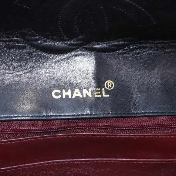 CHANEL Matelasse Shoulder Bag Lamb Skin Black Gold CC Auth 165240