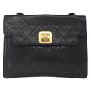 CHANEL Matelasse Shoulder Bag Lamb Skin Black Gold CC Auth 165240-2