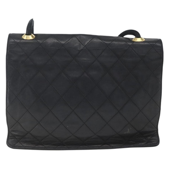 CHANEL Matelasse Shoulder Bag Lamb Skin Black Gold CC Auth 165240