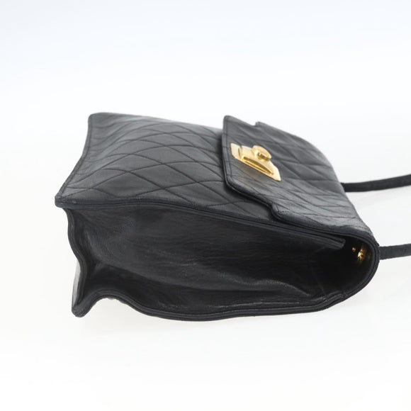 CHANEL Matelasse Shoulder Bag Lamb Skin Black Gold CC Auth 165240