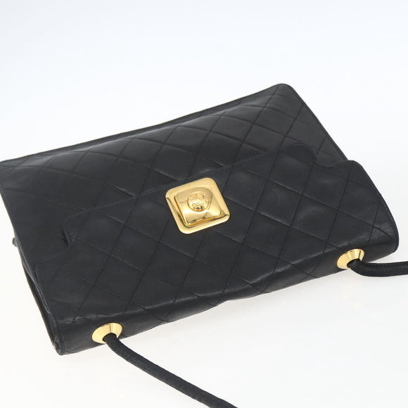 CHANEL Matelasse Shoulder Bag Lamb Skin Black Gold CC Auth 165240