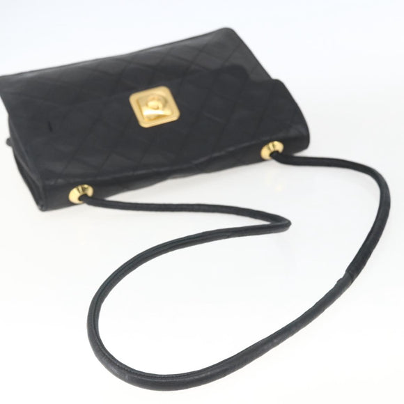 CHANEL Matelasse Shoulder Bag Lamb Skin Black Gold CC Auth 165240