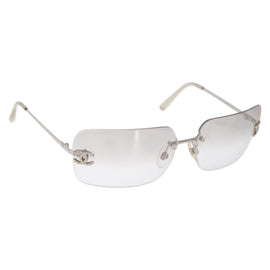 CHANEL COCO Mark Sunglasses metal Clear CC Auth 165242V