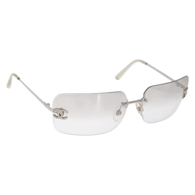 CHANEL COCO Mark Sunglasses metal Clear CC Auth 165242V