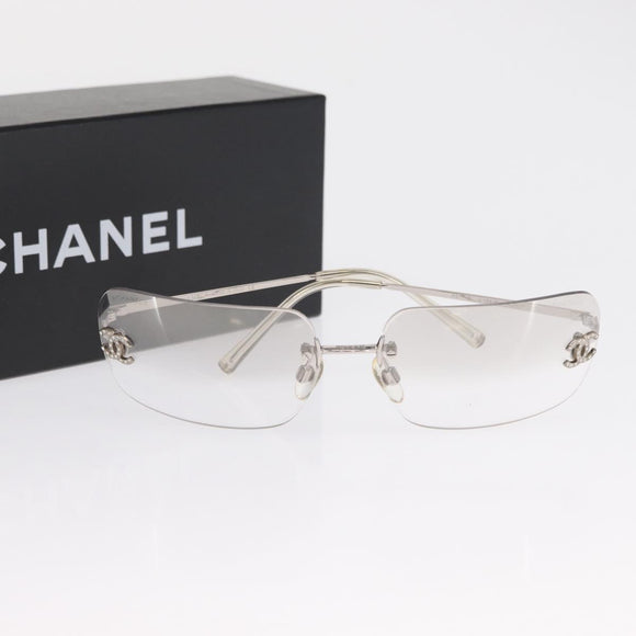 CHANEL COCO Mark Sunglasses metal Clear CC Auth 165242V