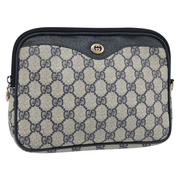 GUCCI GG Supreme Shoulder Bag PVC Navy Gold 97 02 068 Auth 165251