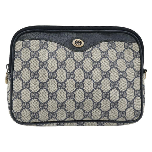 GUCCI GG Supreme Shoulder Bag PVC Navy Gold 97 02 068 Auth 165251