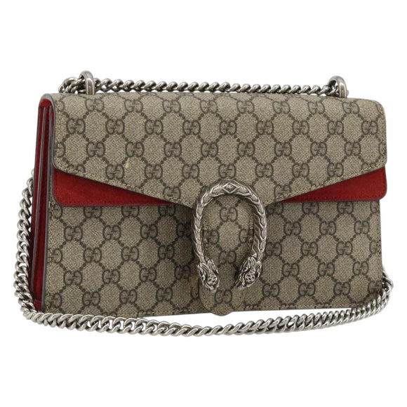 GUCCI GG Supreme Dionysus Chain Shoulder Bag PVC Beige Silver 400249 Auth 165253