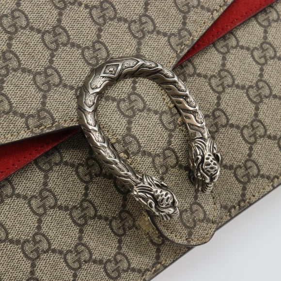 GUCCI GG Supreme Dionysus Chain Shoulder Bag PVC Beige Silver 400249 Auth 165253